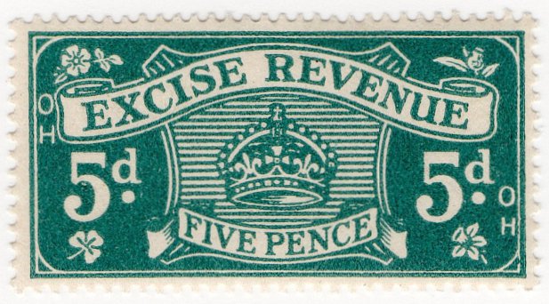 (I.B) Excise Revenue : 5d Blue-Green (1934)