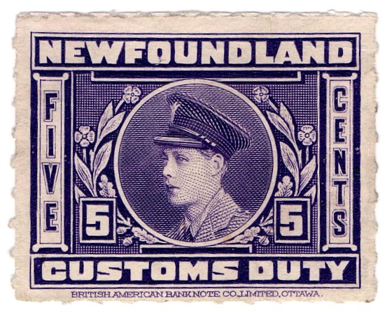 (I.B) Canada Revenue : Newfoundland Customs Duty 5c