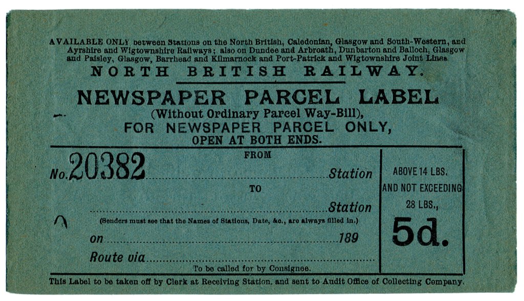 (I.B) North British Railway : Newspaper Parcel Way-Bill 5d