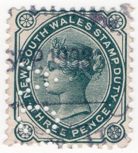 (I.B) Australia - NSW Revenue : Stamp Duty 3d (Alliance Assurance perfin)