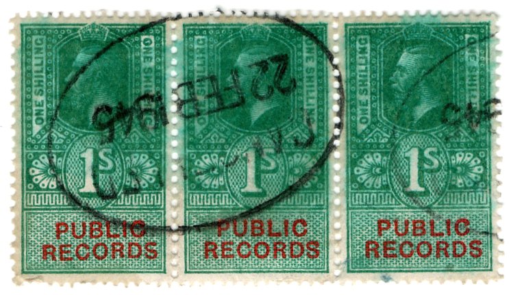 (I.B) George V Revenue : Public Records 3/- (special ink)