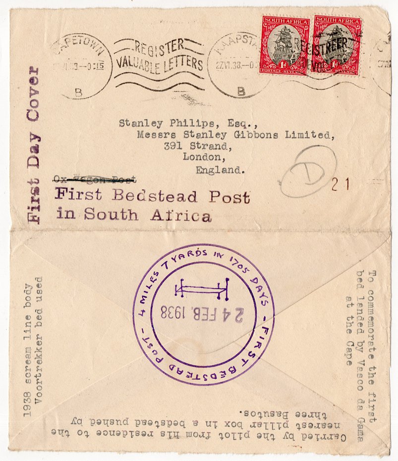 (I.B) South Africa Postal : First Bedstead Post (1938)