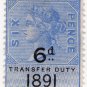 (I.B) QV Revenue : Transfer Duty 6d (1891)