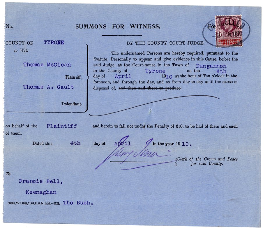(I.B) Edward VII Revenue : County Courts Ireland 6d (complete document)