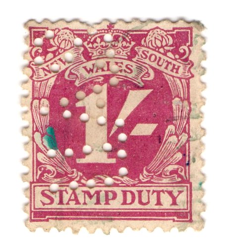 (I.B) Australia - NSW Revenue : Stamp Duty 1/- (Union Assurance perfin)