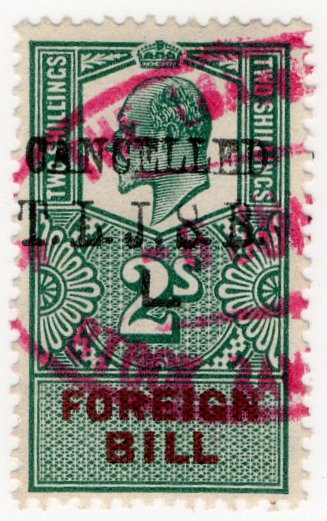 (I.B) Edward VII Revenue : Foreign Bill 2/- (London Joint Stock pre-cancel)