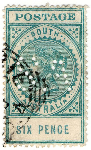 (I.B) Australia Postal : South Australia 6d (SA perfin)