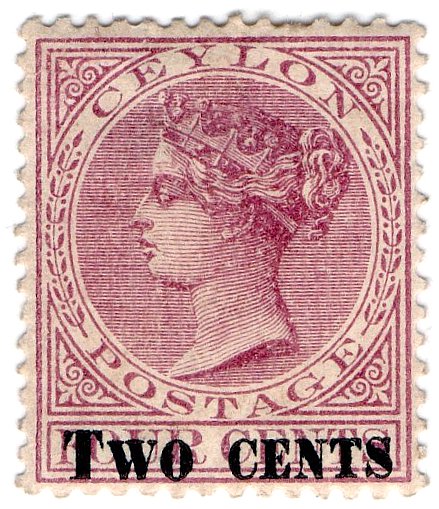 (I.B) Ceylon Postal : Two Cents on 4c Mauve OP