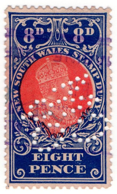 (I.B) Australia  NSW Revenue  Stamp Duty 8d (CM Co perfin)