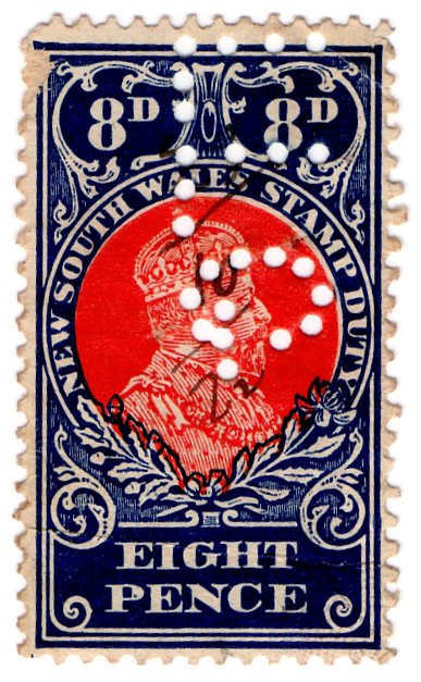 (I.B) Australia - NSW Revenue : Stamp Duty 8d (LLG perfin)