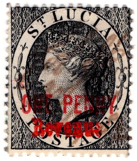 (I.B) St Lucia Revenue : Duty Stamp 1d (doubled overprint)