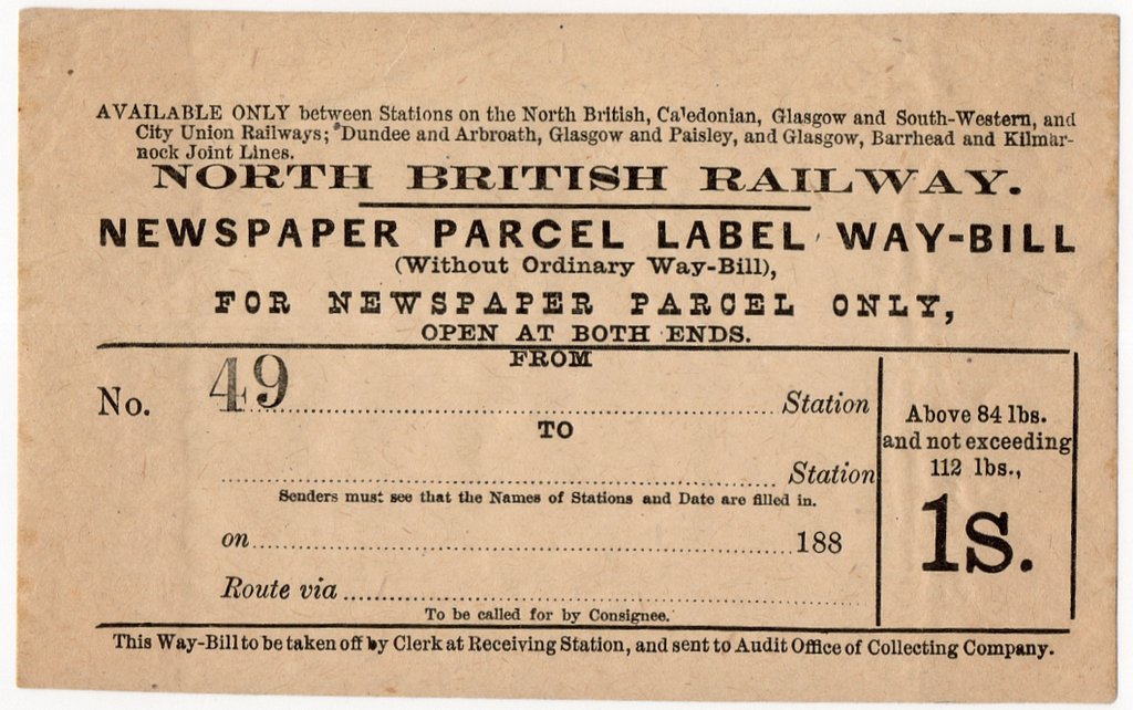 (I.B) North British Railway : Newspaper Parcel Way-Bill 1/-