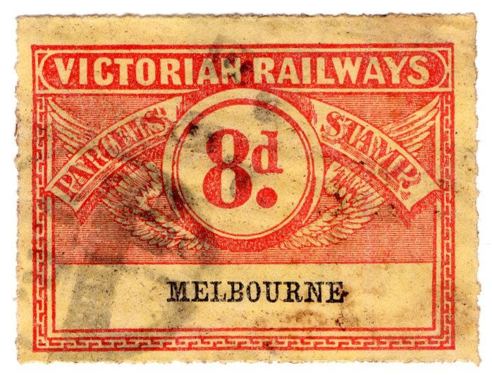 (I.B) Australia - Victoria Railways : Parcels 8d (Melbourne) sideways watermark
