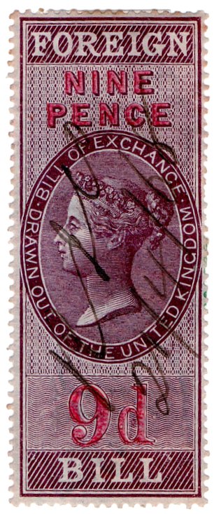(I.B) QV Revenue : Foreign Bill 9d (1857)