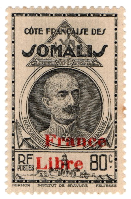 (I.B) France Colonial Postal : Somalia 80c (overprint)