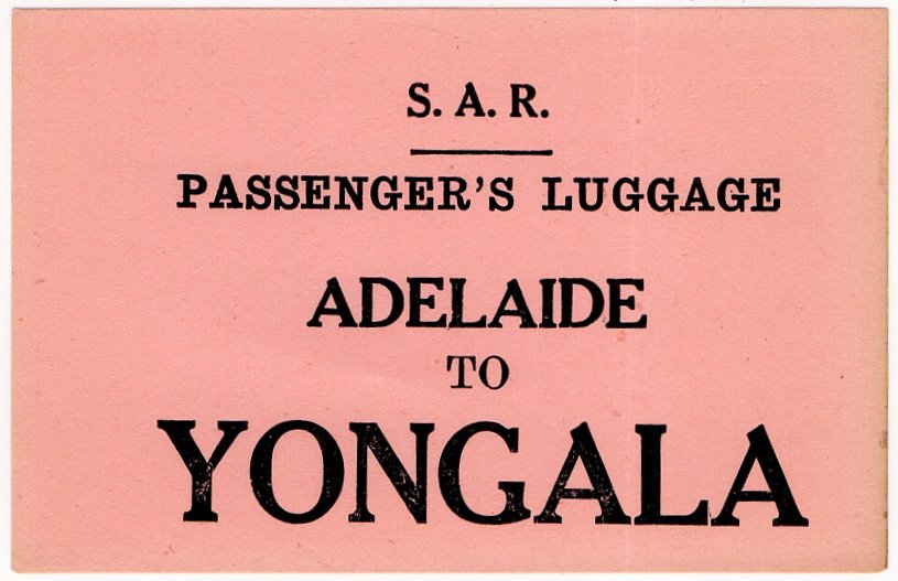 (I.B) Australia - South Australia Railways : Parcel Label (Adelaide-Yongala)