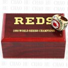 TEAM LOGO WOODEN CASE 1990 CINCINNATI REDS World Series CHAMPIONSHIP RING 10-13S