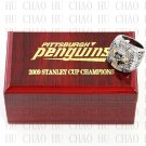TEAM LOGO WOODEN CASE 2009 Pittsburgh Penguins Hockey Championship Ring 10-13S