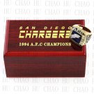 TEAM LOGO WOODEN CASE 1994 San Diego Chargers AFC Football world Championship Ring 10-13S