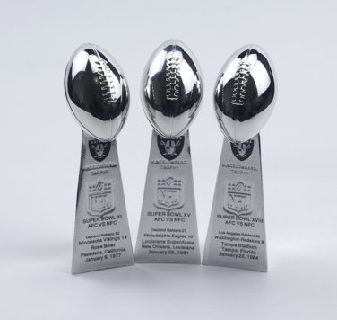 Full Set 3PCS Oakland Raiders Super Bowl Championship VINCE LOMBARDI Trophy 3.9'' Fans Gift