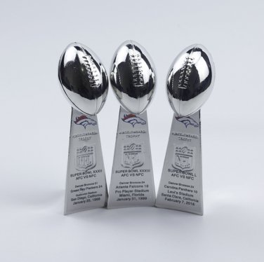 Full Set 3PCS Denver Broncos Super Bowl Championship VINCE LOMBARDI Trophy 3.9'' Fans Gift