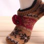 Women Cable Knit Non Skid Moccasin Fairisle Slipper Socks with Treads and Pompom