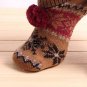 Women Cable Knit Non Skid Moccasin Fairisle Slipper Socks with Treads and Pompom