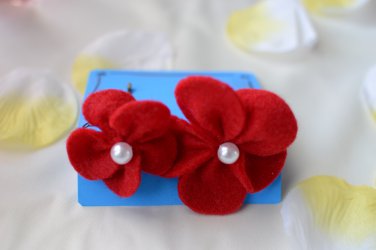 flower with pearl bobby pins-felt red