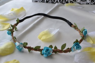 bridal flower headband-blue