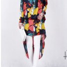 2014 spring new big pop printed long-sleeved chiffon  irregular dress