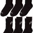 "New" Under Armour Mens Large Socks 6 Pair Black Crew
