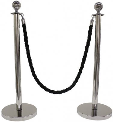 CROWD CONTROL ROPE STANCHION SET 2 CROWN POSTS IN MIRROR S.S & 1 ROPE