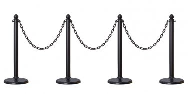 PLASTIC STANCHION, 4PCS SET + 32' CHAIN, COLOR IN BLACK, VIP CROWD CONTROL