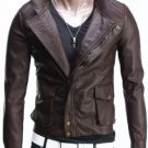 Mens Biker Leather Jacket New Fashion Coat Brown/Black Custom Made Slim Fit