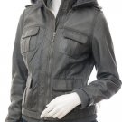 Womens Black Leather Bomber Jacket