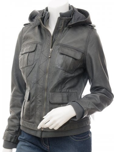 Womens Black Leather Bomber Jacket