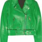 Women's Biker Leather Jacket Green Brando Looks