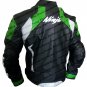 Kawasaki Black Green Leather Motorcycle Armour Jacket : All Size available KM-20