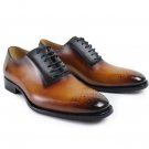 Handmade Formal Men's Cow Leather Two Tone Color Brown Oxford Point Toe Shoes