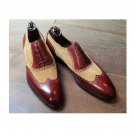 Wingtip Leather Formal Shoes, Genuine Leather Dress Shoes, Men Beige brown dress