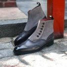 Handmade Black Button Boot, Gray Leather Boots, Formal Dress Fashion Boots Men