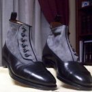 New Handmade Mens Gray Suede Buttons Top Black Leather Boots Formal Shoes