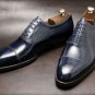 Handmade Navy Blue Leather Shoes, Cap toe Leather Sole Shoes, Men Dress Shoes