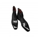 Black Ankle high Boots, Handmade Two Tone Genuine Leather Boot, Brogue Toe Boots