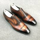 New Handmade Oxford Two Tone Leather Shoes, Brown Denim Dress Formal Shoes Men's