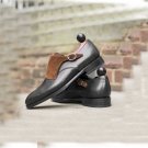 New Handmade BLack Formal Shoes Men Brown Suede & Leather Dress Single Monk Shoe