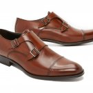 Handmade Tan Monk Shoes, Men Leather Shoes, Dress Shoes Cap Cap Toe Shoes