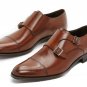 Handmade Tan Monk Shoes, Men Leather Shoes, Dress Shoes Cap Cap Toe Shoes