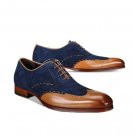Handmade Men Navy Brown Shoes, Oxford Formal Dress Suede Leather Shoes Wing Tip