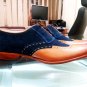Handmade Men Navy Brown Shoes, Oxford Formal Dress Suede Leather Shoes Wing Tip